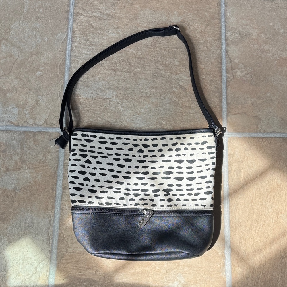 B Boutique Black & White Speckle Tote Bag Bag with unique expandable section